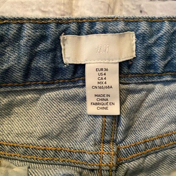 H&M women 4 100% cotton button fly ripped blue jeans - Picture 5 of 10